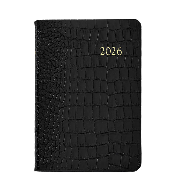 2026 Appointment Diary Crocodile Embossed Black Leather