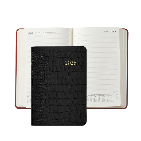 2026 Appointment Diary Crocodile Embossed Black Leather