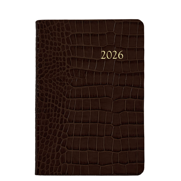 2026 Appointment Dairy Crocodile Embossed Brown Leather