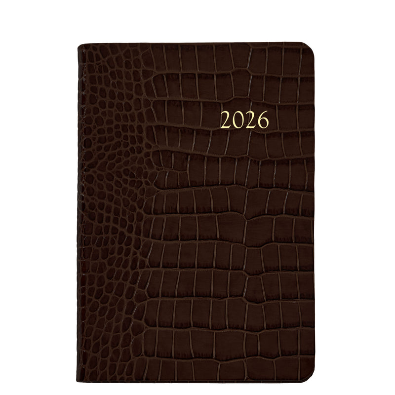 2026 Appointment Dairy Crocodile Embossed Brown Leather
