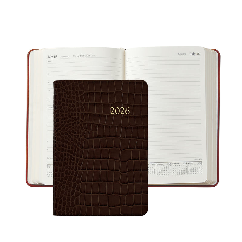 2026 Appointment Dairy Crocodile Embossed Brown Leather