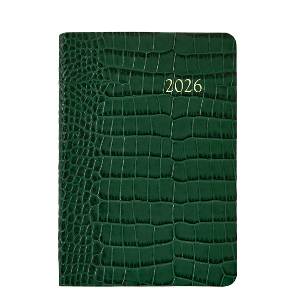 2026 Appointment Diary Crocodile Embossed Emerald Green Leather