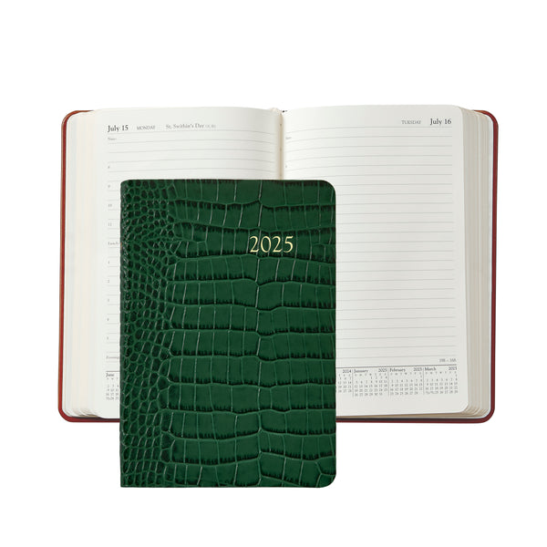 2025 Appointment Diary Crocodile Embossed Emerald Green Leather