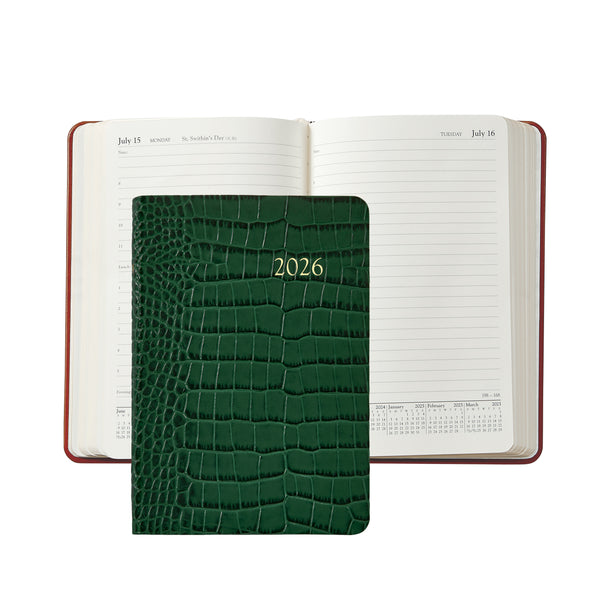 2026 Appointment Diary Crocodile Embossed Emerald Green Leather