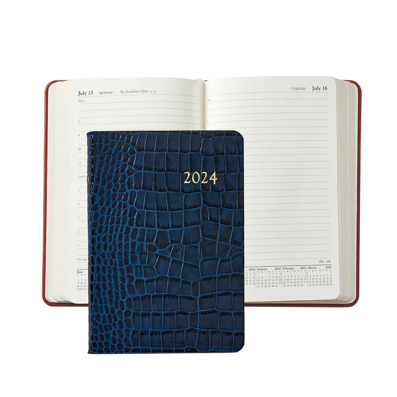 2024 Appointment Dairy Crocodile Embossed Sapphire Blue Leather