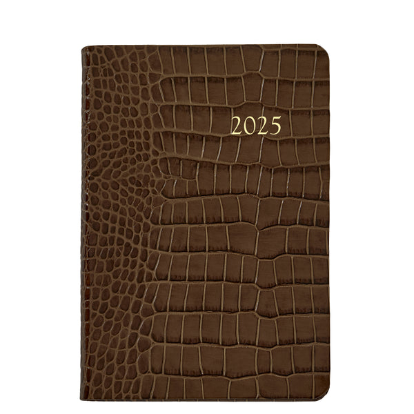 2025 Appointment Dairy Crocodile Embossed Brown Leather