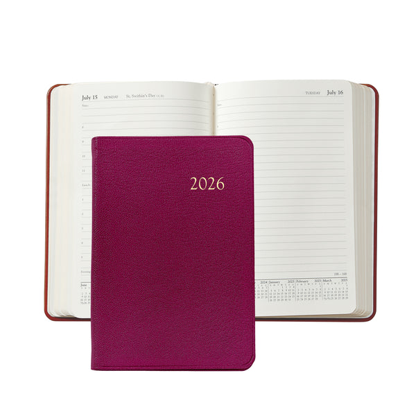 2026 Appointment Diary Azalea Pink Goatskin Leather
