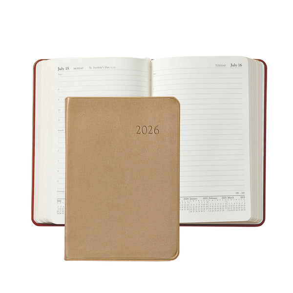 2026 Appointment Diary White Gold Goatskin Leather