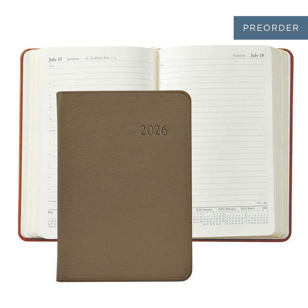2026 Appointment Diary Taupe Traditional Leather