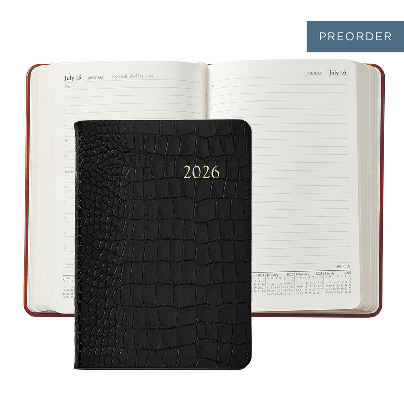 2026 Appointment Diary Crocodile Embossed Black Leather