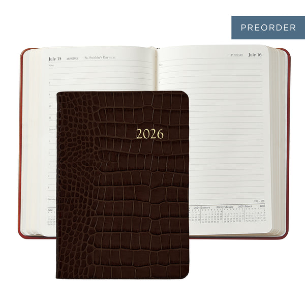 2026 Appointment Dairy Crocodile Embossed Brown Leather