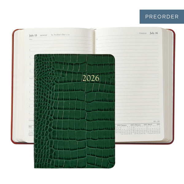 2026 Appointment Diary Crocodile Embossed Emerald Green Leather