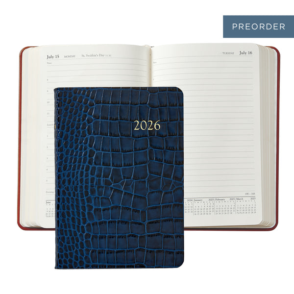 2026 Appointment Dairy Crocodile Embossed Sapphire Blue Leather