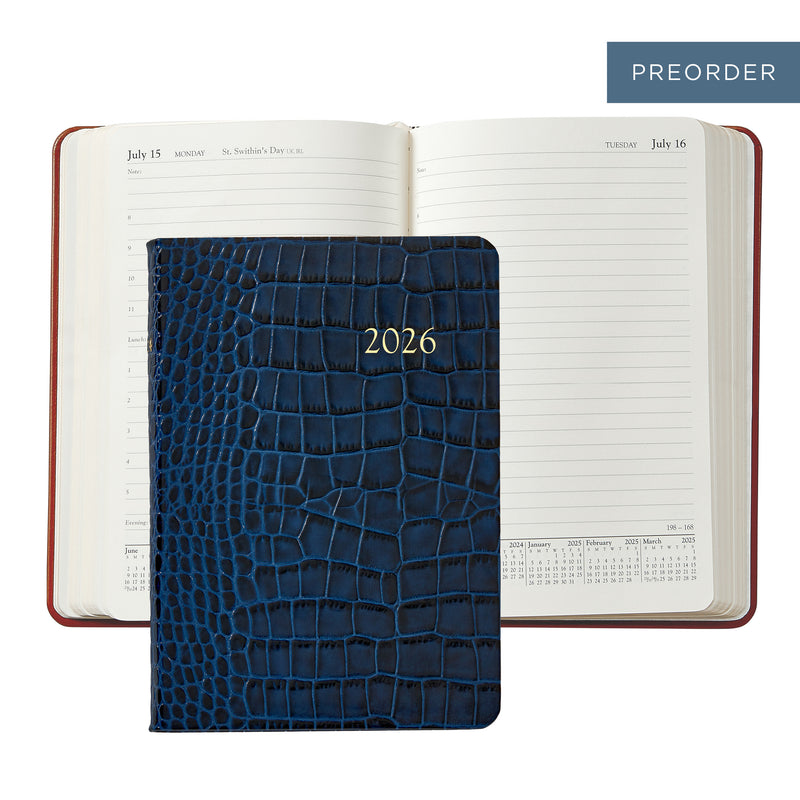 2026 Appointment Dairy Crocodile Embossed Sapphire Blue Leather