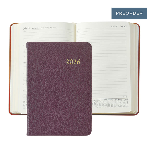 2026 Appointment Diary Wine Pebble Leather