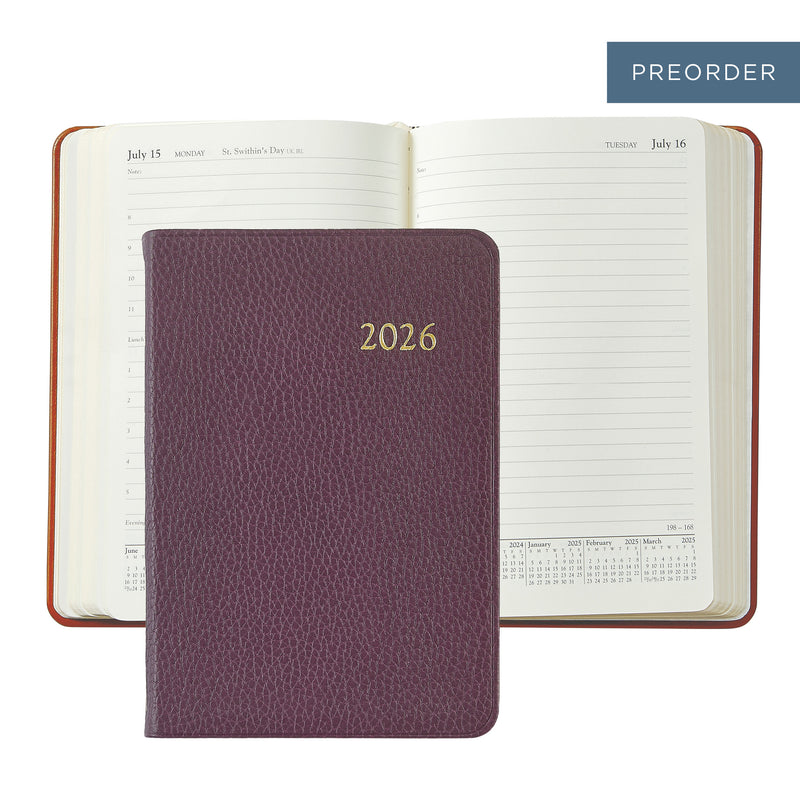 2026 Appointment Diary Wine Pebble Leather