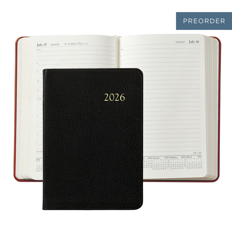 2026 Appointment Diary Black Goatskin Leather