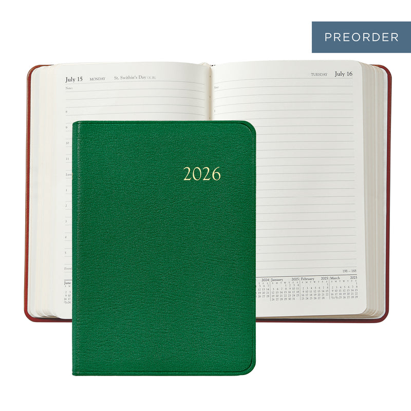 2026 Appointment Diary Kelly Green Goatskin Leather