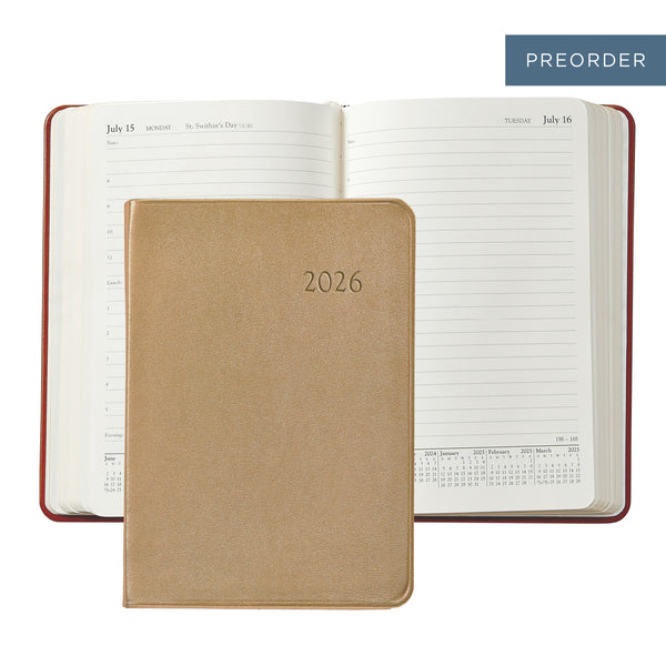 2026 Appointment Diary White Gold Goatskin Leather