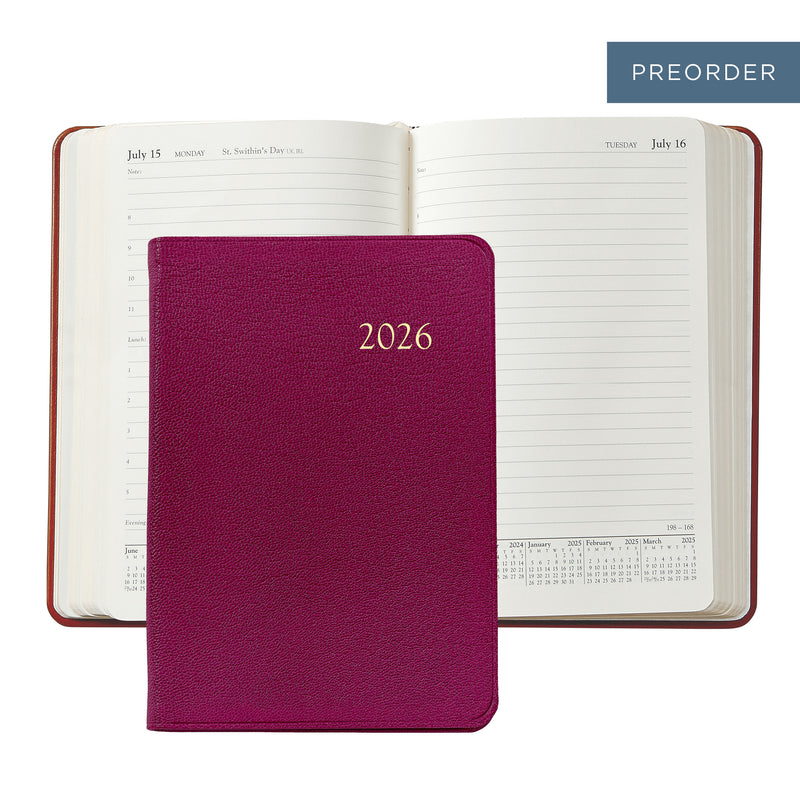 2026 Appointment Diary Azalea Pink Goatskin Leather