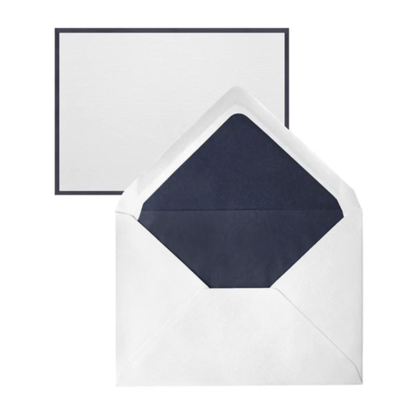 CROWN MILL Silver line Note cards with Navy Border - 25 A6 CARDS & 25 C6 LINED ENVELOPES