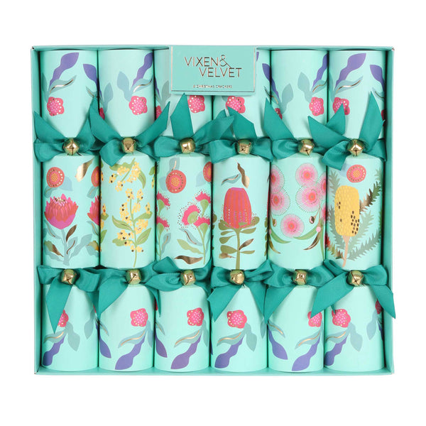 Australian Native Flower Christmas Crackers - Box of 6 Duck Egg Blue