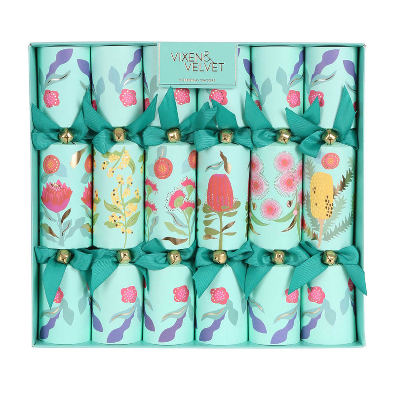 Australian Native Flower Christmas Crackers - Box of 6 Duck Egg Blue
