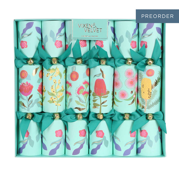 Australian Native Flower Christmas Crackers - Box of 6 Duck Egg Blue