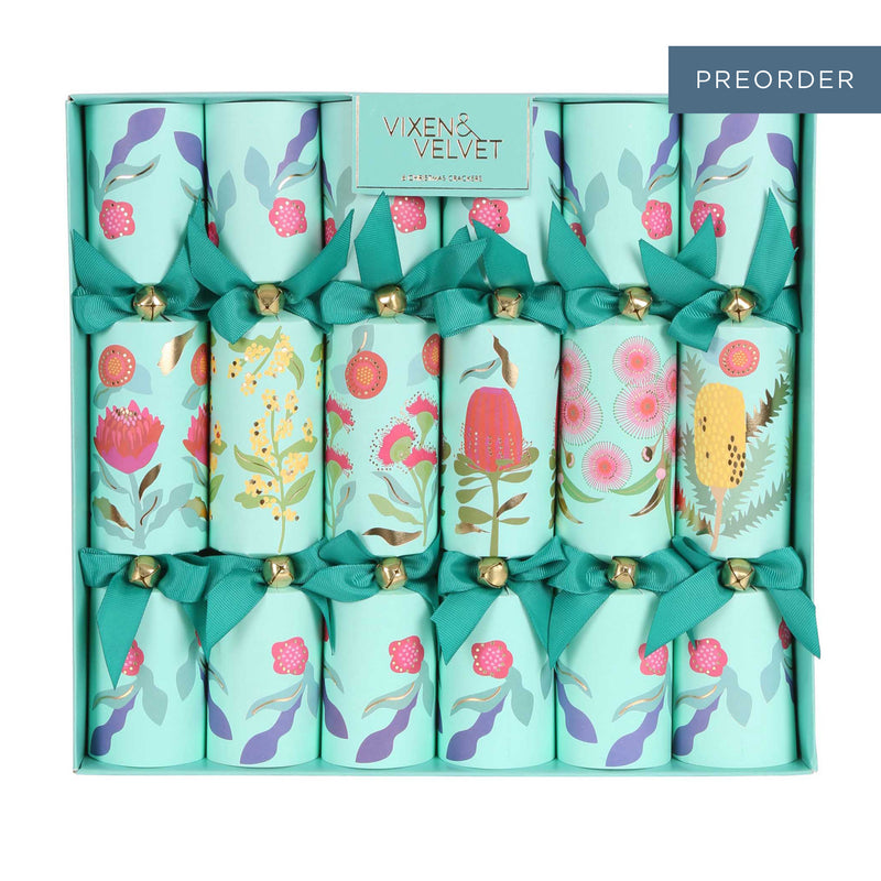 Australian Native Flower Christmas Crackers - Box of 6 Duck Egg Blue