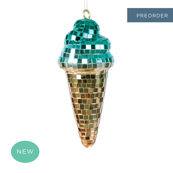 Disco Ice Cream Cone Decoration Turquoise