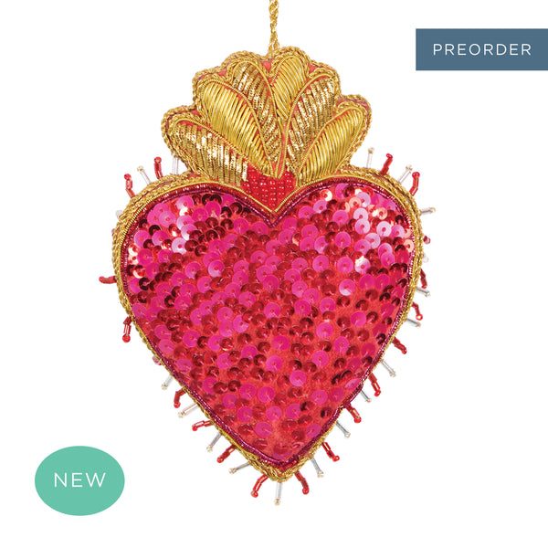 La Dolce Vita Flaming Heart Tree Decoration Fuchsia + Red