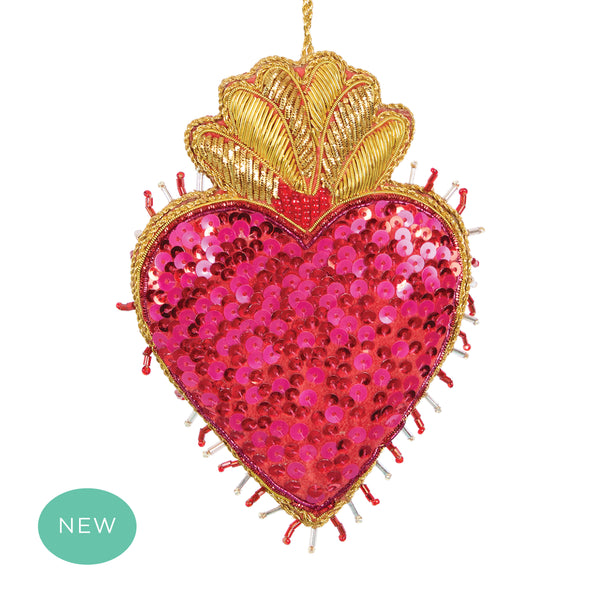 La Dolce Vita Flaming Heart Tree Decoration Fuchsia + Red