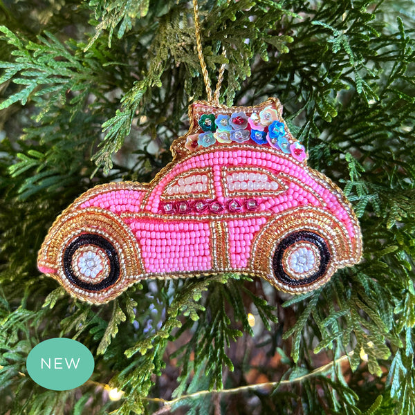 La Dolce Vita Flora VW Beetle Sequin Tree Decoration
