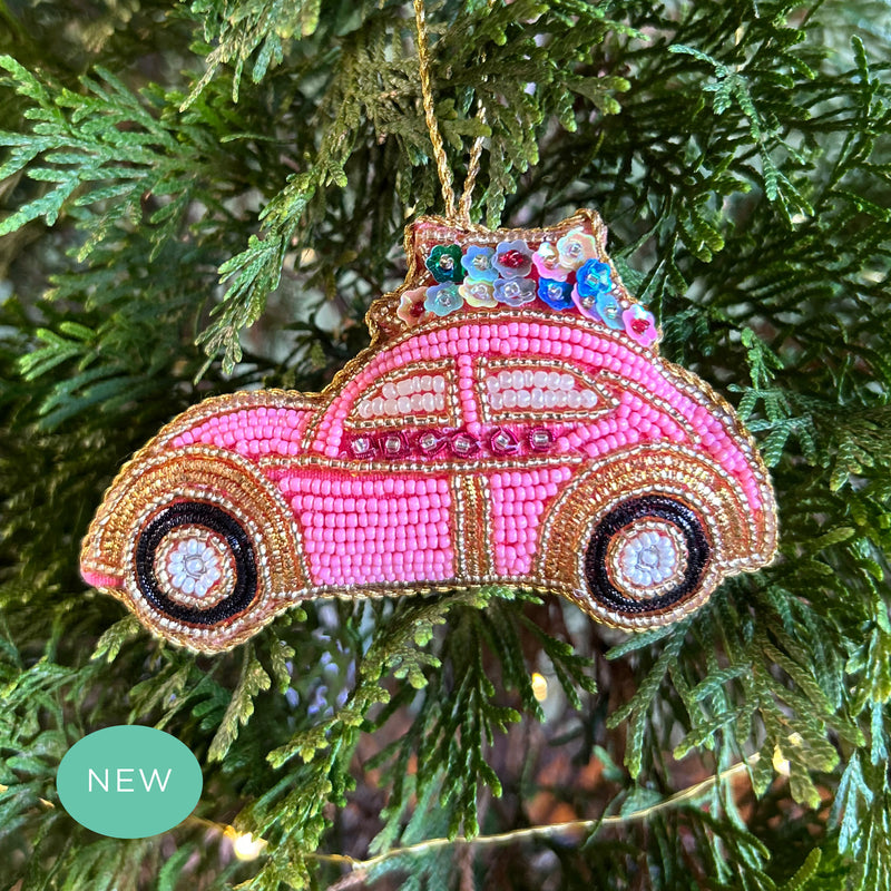 La Dolce Vita Flora VW Beetle Sequin Tree Decoration