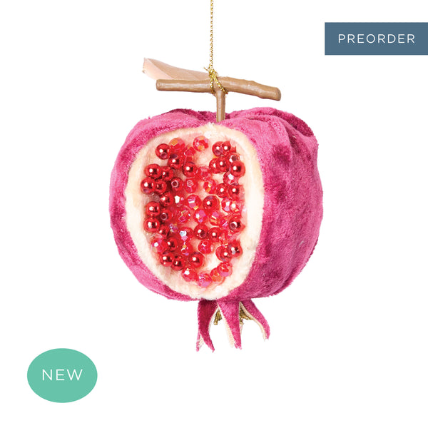 Velvet Beaded Pomegranate Tree Decoration Plum