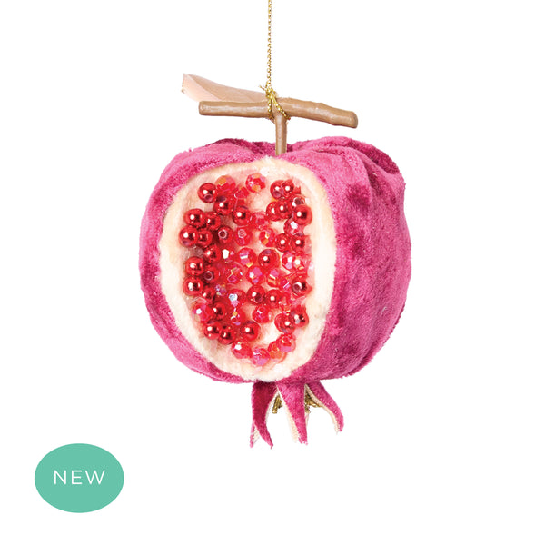 Velvet Beaded Pomegranate Tree Decoration Plum