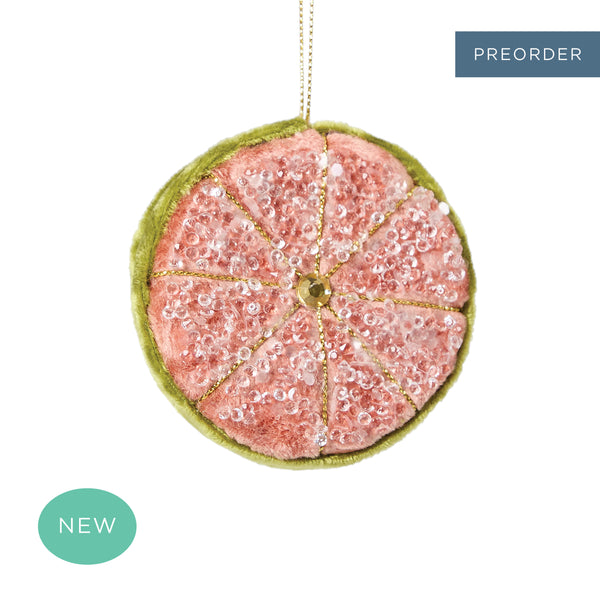 Velvet Palermo Beaded Lemon Slice Decoration Pink & Olive