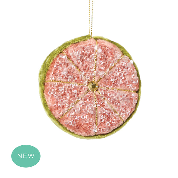 Velvet Palermo Beaded Lemon Slice Decoration Pink & Olive