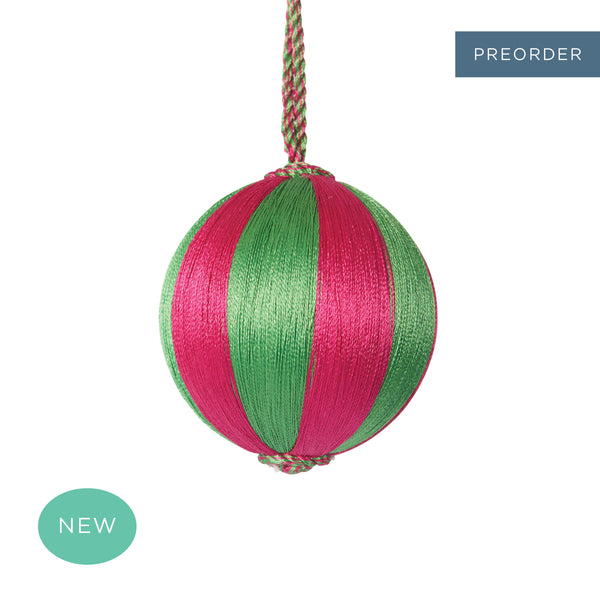 Retro Silk Stripe Bauble Pink + Green