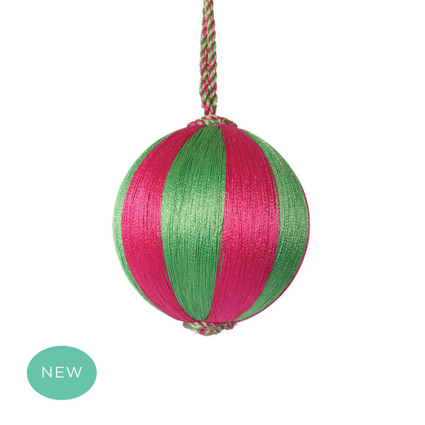 Retro Silk Stripe Bauble Pink + Green