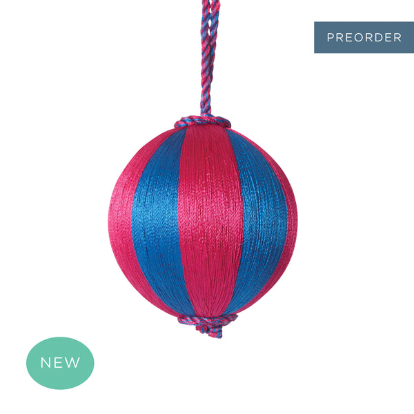 Retro Silk Stripe Bauble Pink + Blue