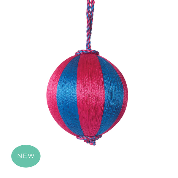 Retro Silk Stripe Bauble Pink + Blue