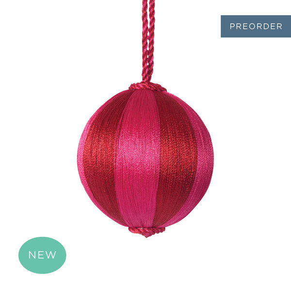 Retro Silk Stripe Bauble Red + Fuchsia