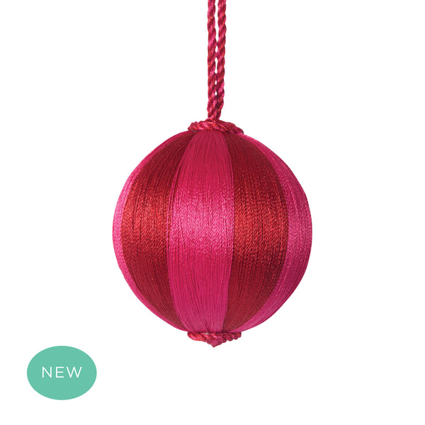 Retro Silk Stripe Bauble Red + Fuchsia
