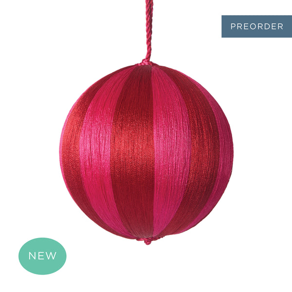 Retro Silk Stripe Bauble Medium Fuchsia + Red