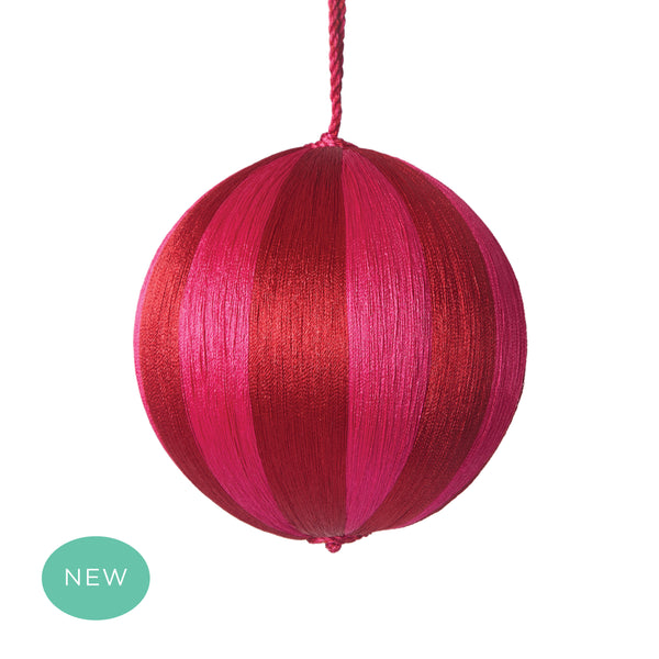 Retro Silk Stripe Bauble Medium Fuchsia + Red