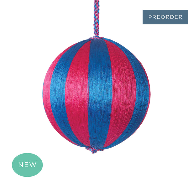 Retro Silk Stripe Bauble Medium Pink + Blue