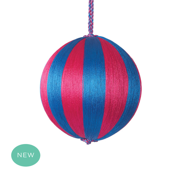 Retro Silk Stripe Bauble Medium Pink + Blue