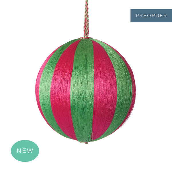 Retro Silk Stripe Bauble Medium Pink + Green