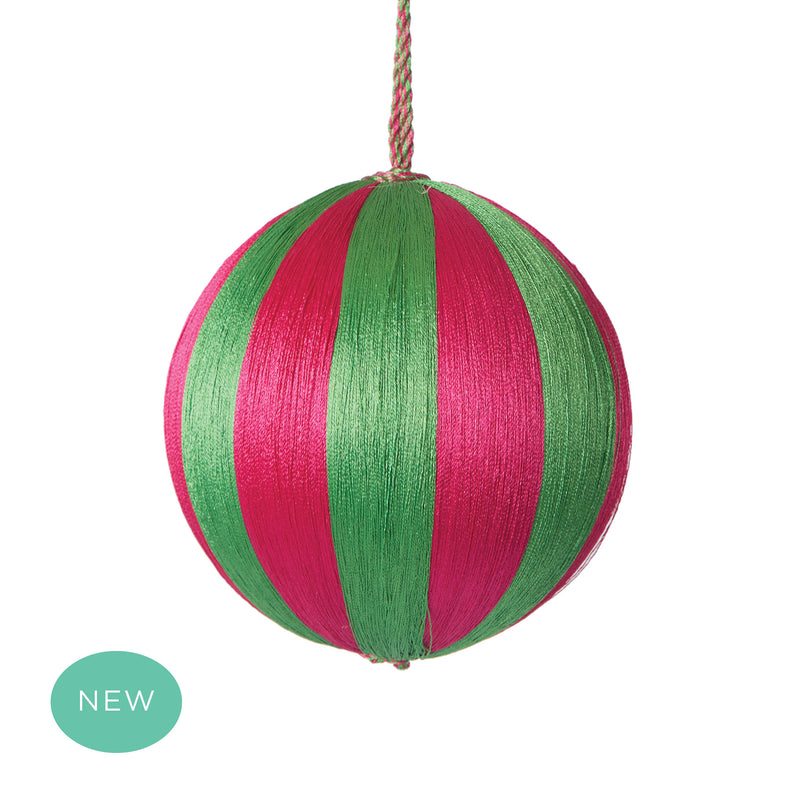 Retro Silk Stripe Bauble Medium Pink + Green